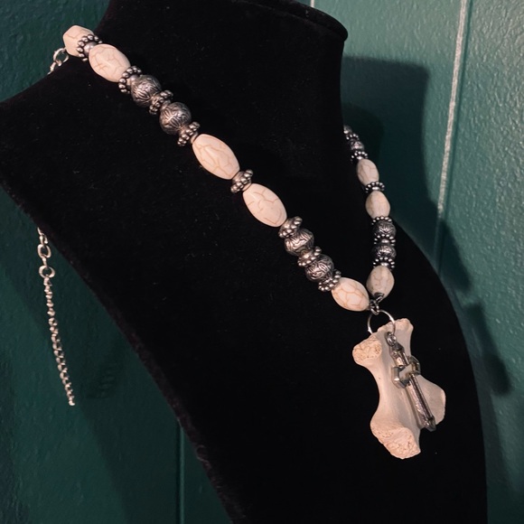 SOLD - Real Deer Bone Beaded Stone Cross Necklace - Picture 11 of 13